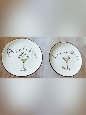 Pottery Barn Appletini & Lemon Drop White Cocktail Plates